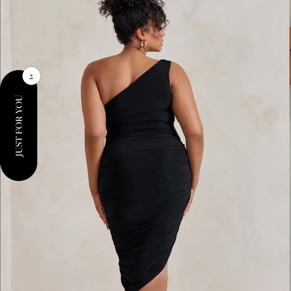 Club L BLACK ONE SHOULDER RUCHED MIDI DRESS - Picture 3 of 4
